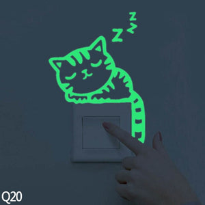 Cute Cartoon Kitten Cat Switch Sticker Fluorescent Luminous